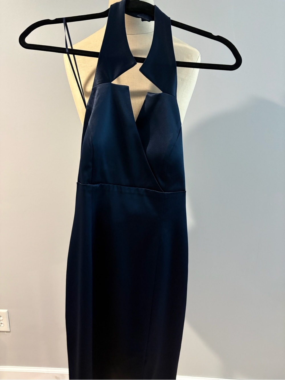 Ellen Tracy Navy Halter Satin kneelengh Dress